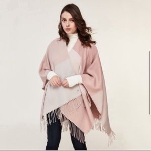Soia & Kyo Neutral Print Wrap/Poncho/Cape "Scarfigan", Fringe Trim